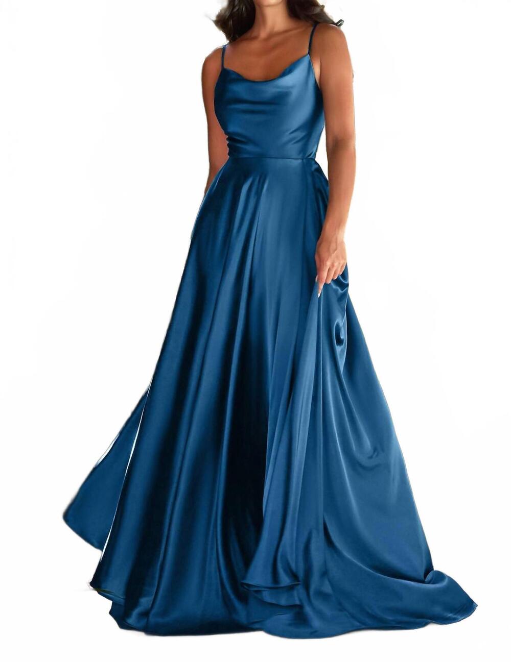 NEW LADIVINE satin a-line formal dress in french navy